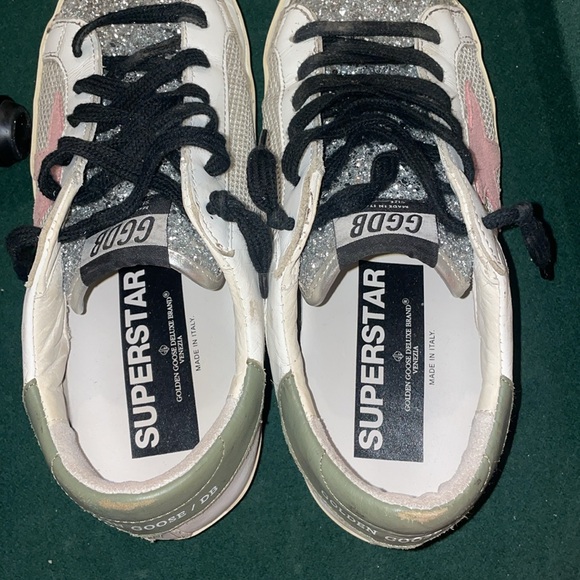 Multicolor Glitter and Leather Superstar Low Top Sneakers